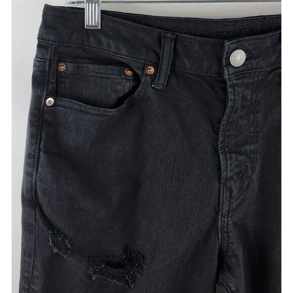 American Eagle Jeans Mens 32x35 Airflex +Black Distressed Stretch Denim - Picture 3 of 10